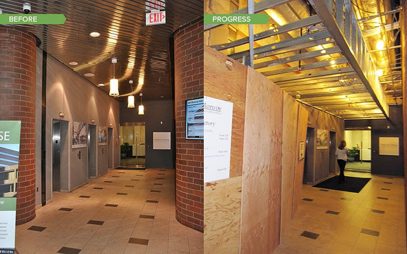 1 Before and Progress Plaza level elevators