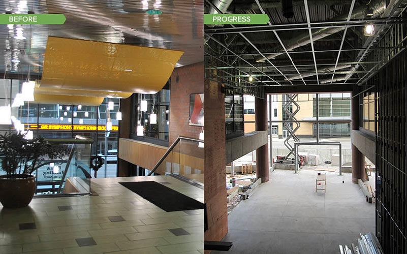 1 Before and Progress Plaza level lobby