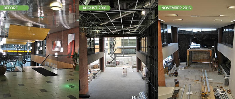 1 Before and Progress Plaza level lobby 1